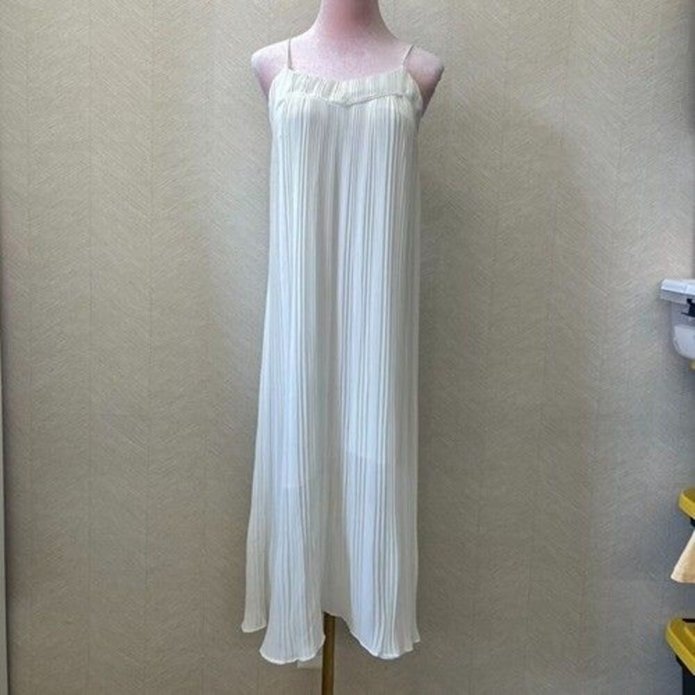 Maje Rogelio Boho Chiffon Pleated Lined Off White Cream Maxi Dress Womens Size 1